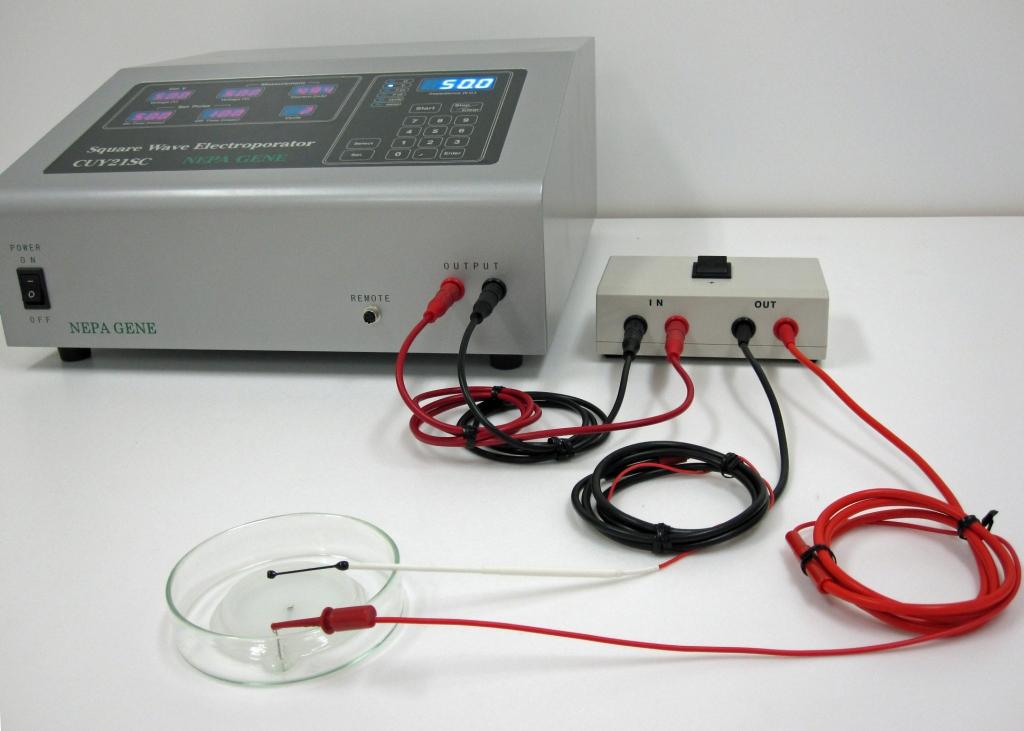 CU902 Setup for the CUY21SC electroporator, a petridish electrode and a cover electrode